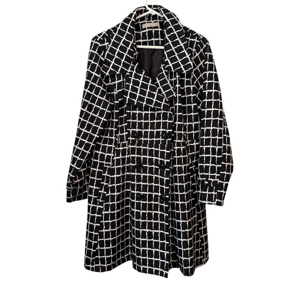 Anthology Womens Black & White Grid Pattern Double-Breasted Trench Coat 12 - Picture 1 of 9